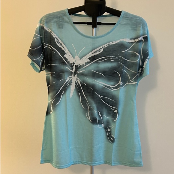 Tops - Aqua Butterfly Graphic Tee